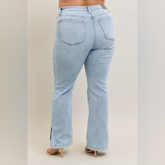 Judy Blue HR Tummy Control Vintage Light Wash Split Hem Slim Bootcut Jeans NEW - Picture 14 of 16